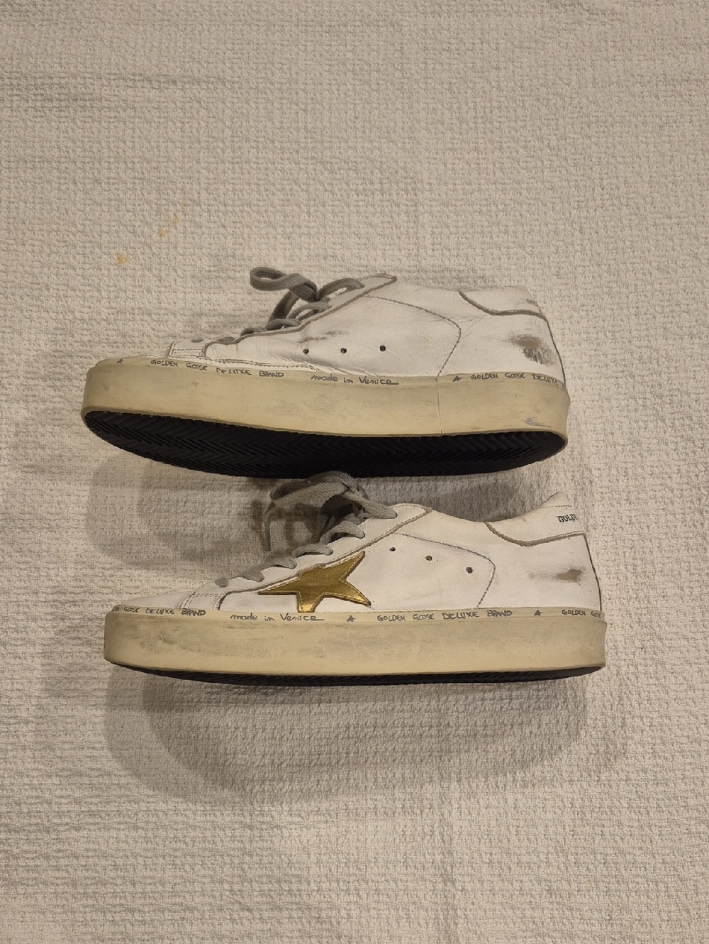 GOLDEN GOOSE White & Gold Hi-Star Sneakers Size 8.5 (39) AS IS - Picture 7 of 16